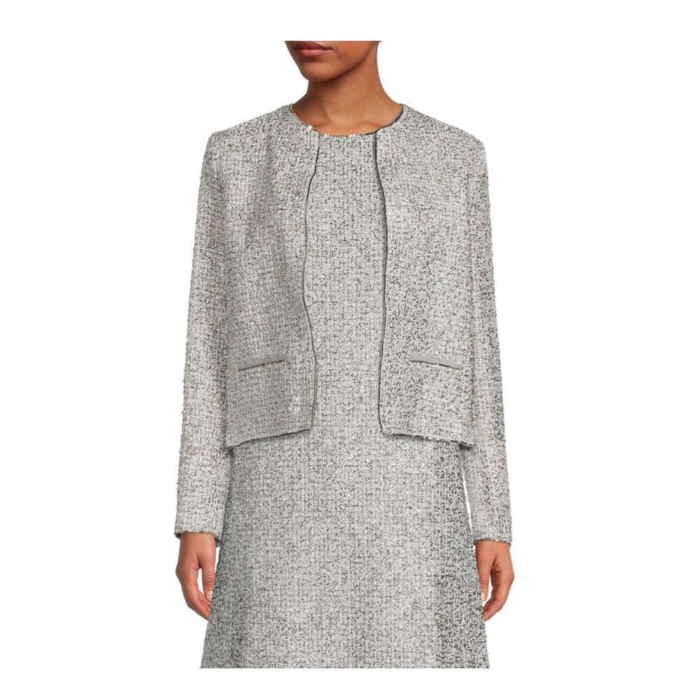 Les Copains sequin tweed jacket off white cotton blend sz 46/14US NWT MRSP $910